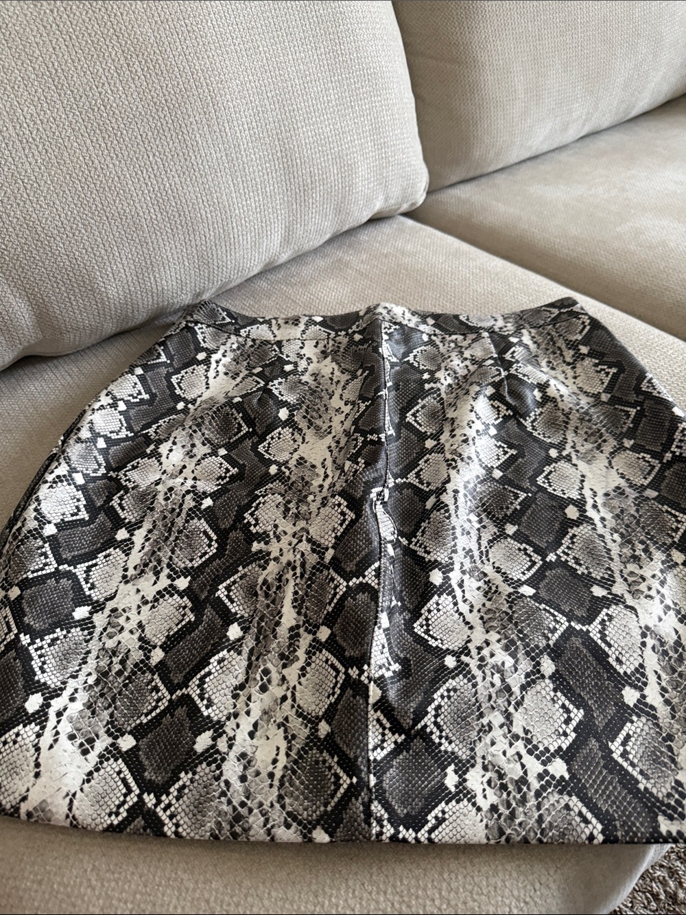 Snake Print Mini Skirt - Black & White faux leather